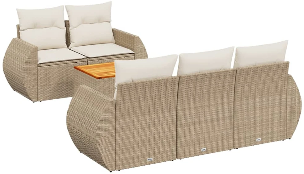 Sofa Sofos komplektas su pagalvėlėmis, 6 dalių, smėlio, poliratanas