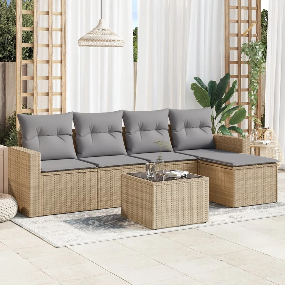 Sofa Sofos komplektas su pagalvėlėmis, 6 dalių, smėlio, poliratanas