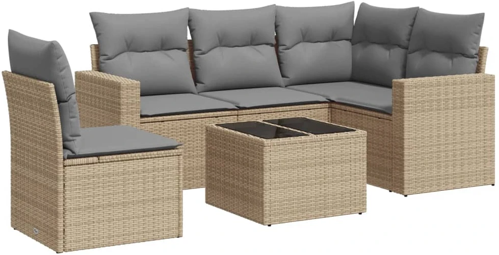 Sofa Sofos komplektas su pagalvėlėmis, 6 dalių, smėlio, poliratanas