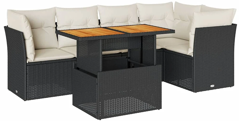 Sofa Sofos komplektas su pagalvėlėmis, 6 dalių, juodas, poliratanas