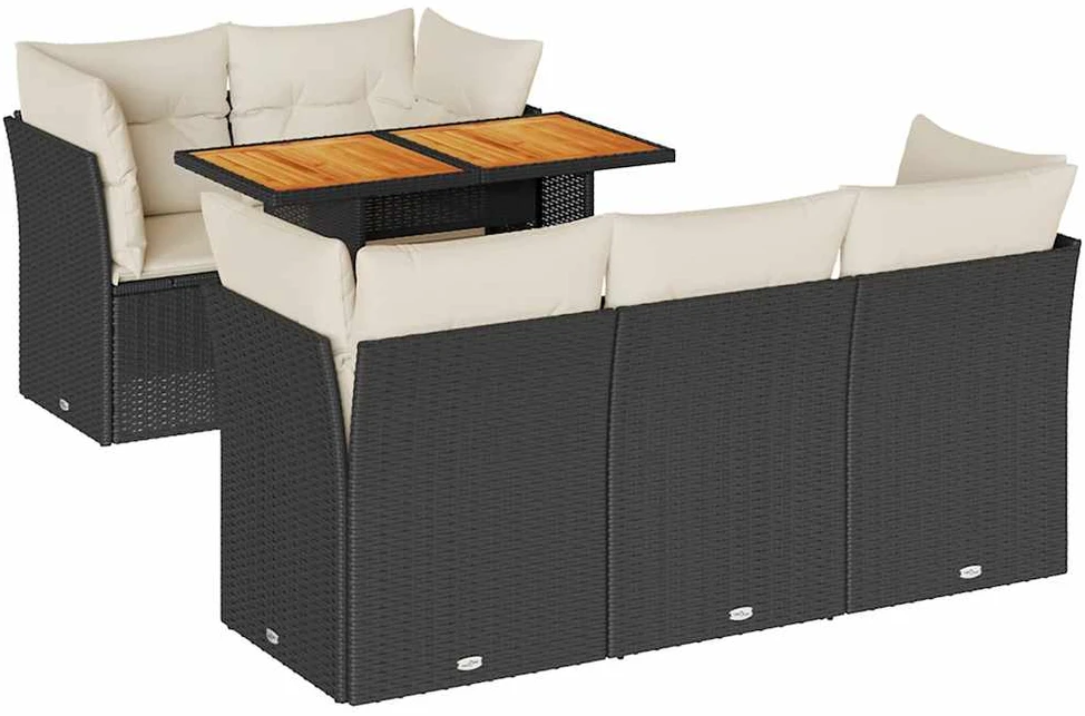Sofa Sofos komplektas su pagalvėlėmis, 6 dalių, juodas, poliratanas
