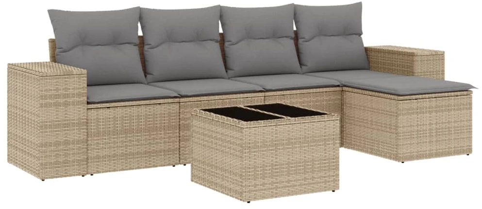 Sofa Sofos komplektas su pagalvėlėmis, 6 dalių, smėlio, poliratanas