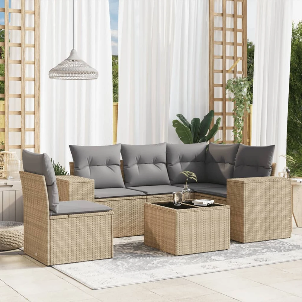 Sofa Sofos komplektas su pagalvėlėmis, 6 dalių, smėlio, poliratanas