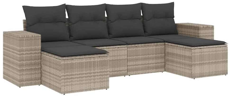Sofa Sofos komplektas su pagalvėlėmis, 6 dalių, pilkas, poliratanas