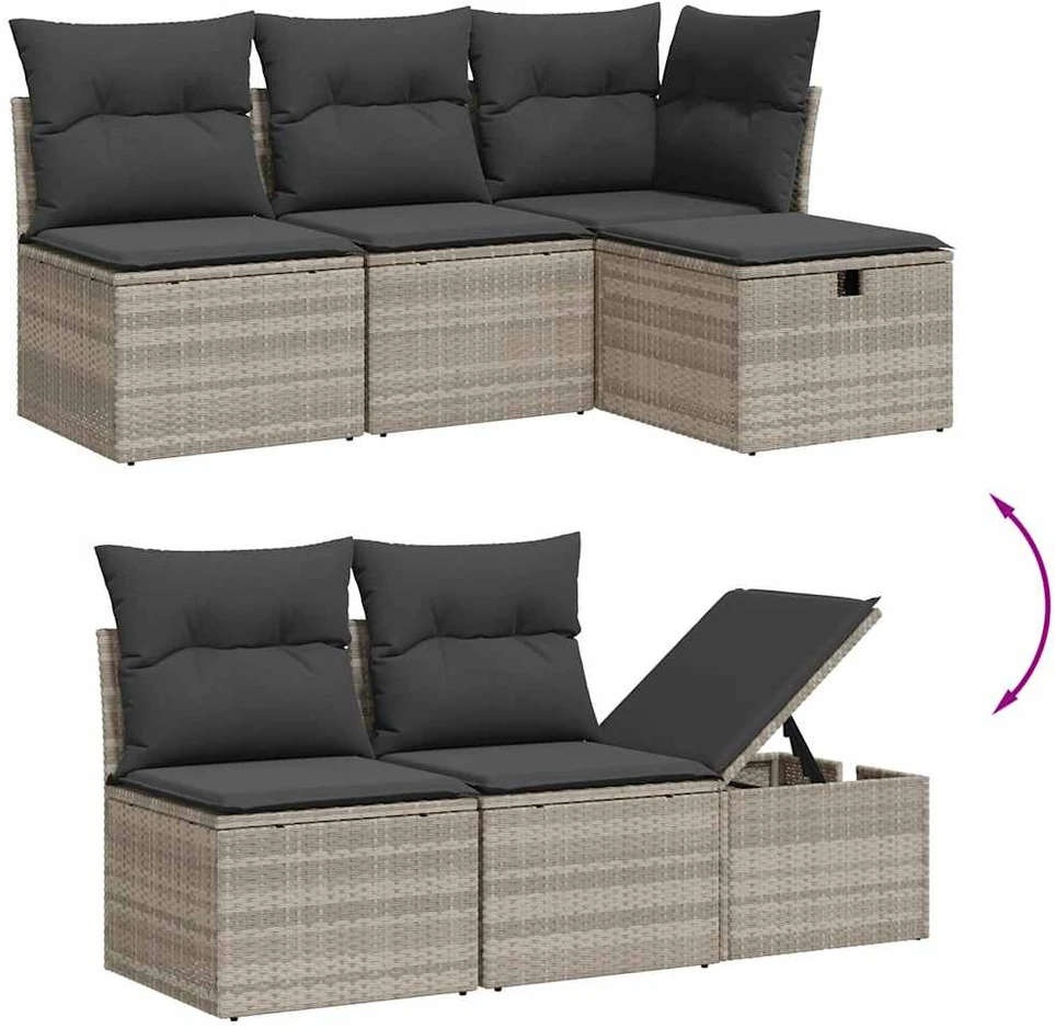 Sofa Sofos komplektas su pagalvėlėmis, 6 dalių, pilkas, poliratanas