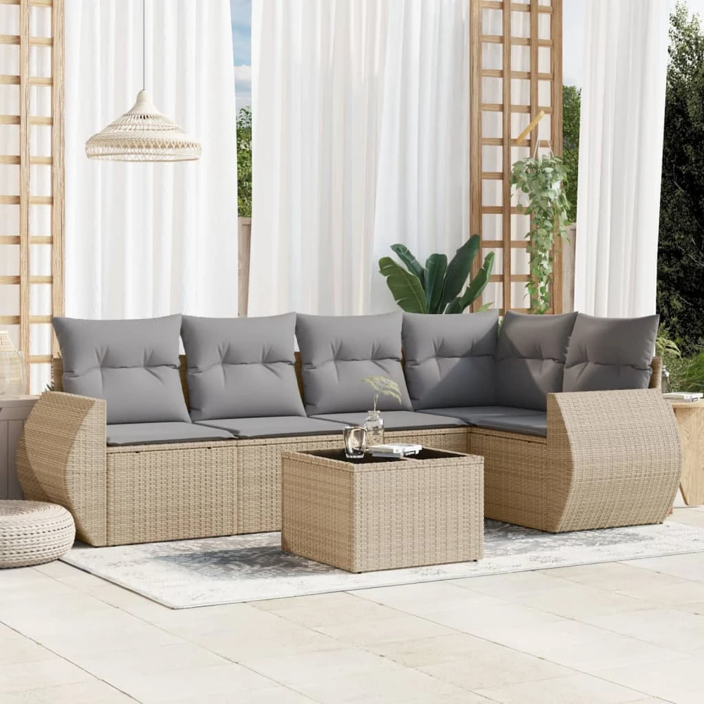 Sofa Sofos komplektas su pagalvėlėmis, 6 dalių, smėlio, poliratanas