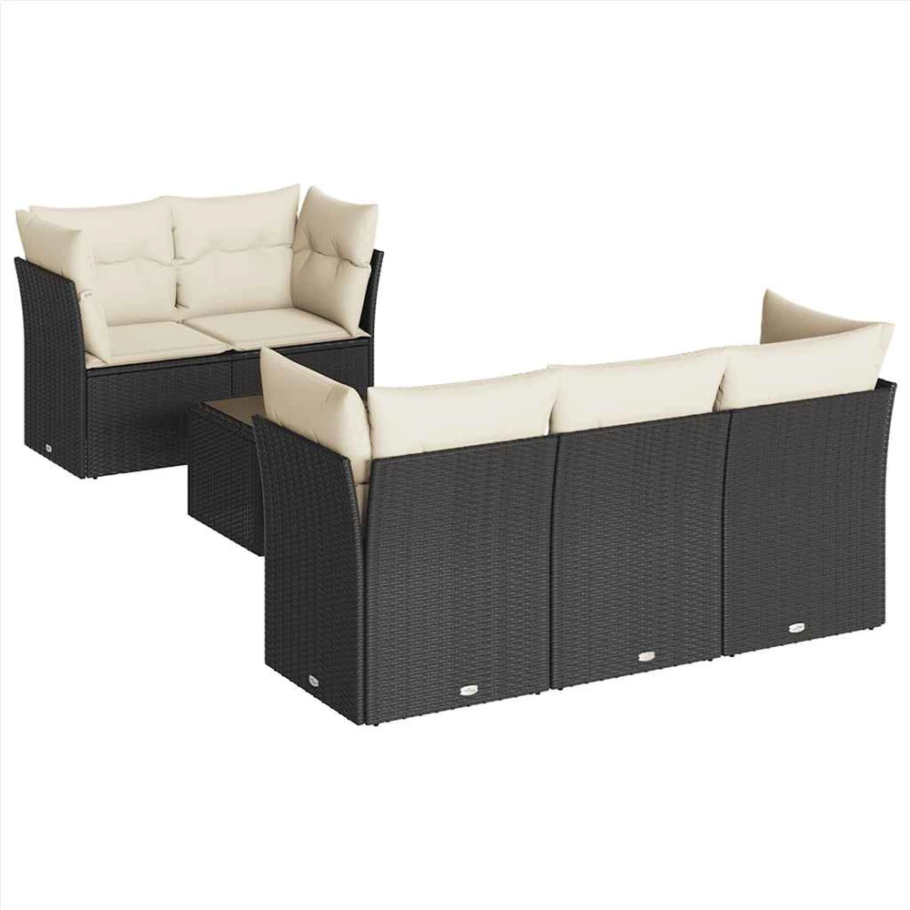 Sofa Sofos komplektas su pagalvėlėmis, 6 dalių, juodas, poliratanas