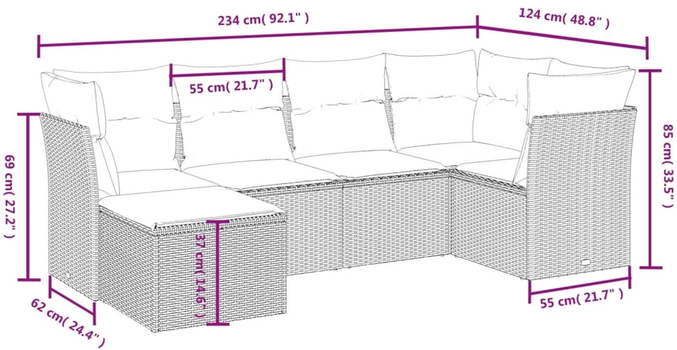 Sofa Sofos komplektas su pagalvėlėmis, 6 dalių, pilkas, poliratanas