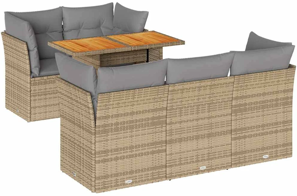 Sofa Sofos komplektas su pagalvėlėmis, 6 dalių, smėlio, poliratanas