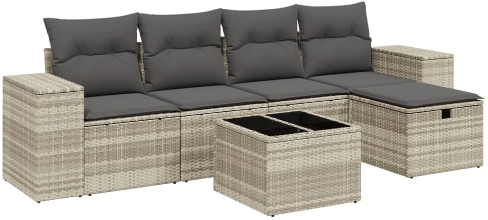 Sofa Sofos komplektas su pagalvėlėmis, 6 dalių, pilkas, poliratanas