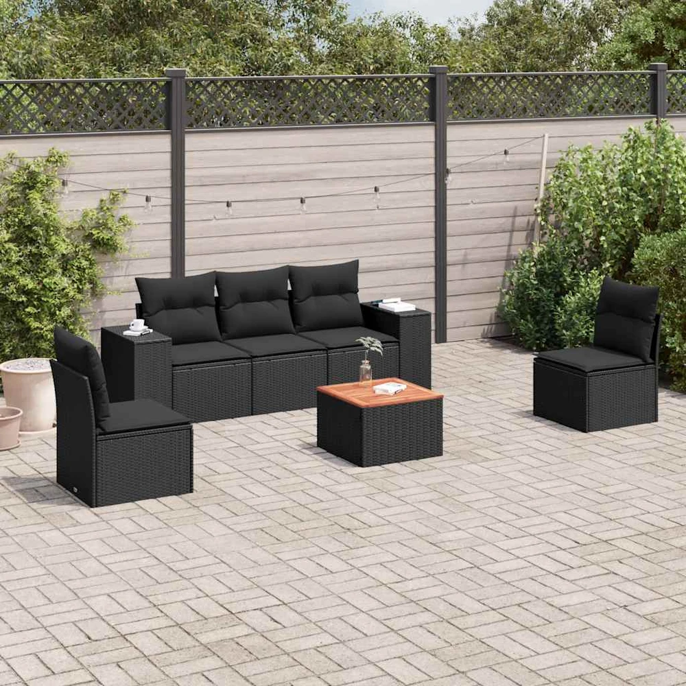 Sofa Sofos komplektas su pagalvėlėmis, 6 dalių, juodas, poliratanas