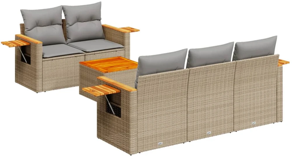 Sofa Sofos komplektas su pagalvėlėmis, 6 dalių, smėlio, poliratanas