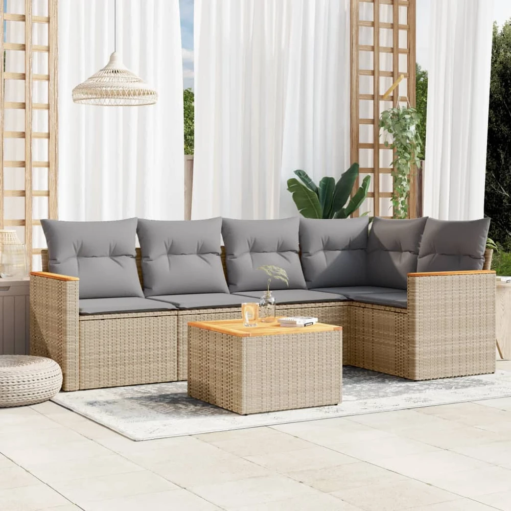Sofa Sofos komplektas su pagalvėlėmis, 6 dalių, smėlio, poliratanas