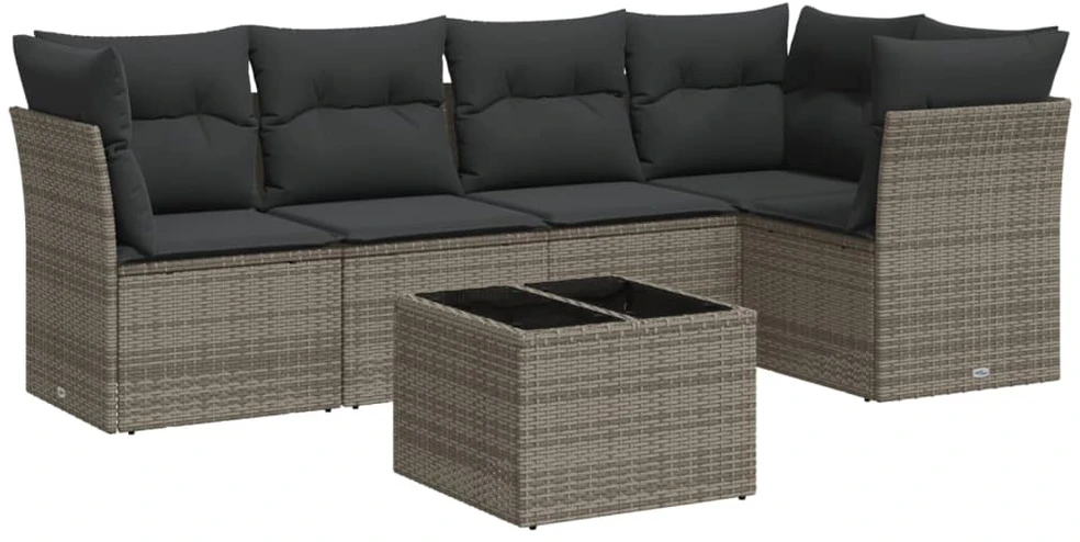 Sofa Sofos komplektas su pagalvėlėmis, 6 dalių, pilkas, poliratanas