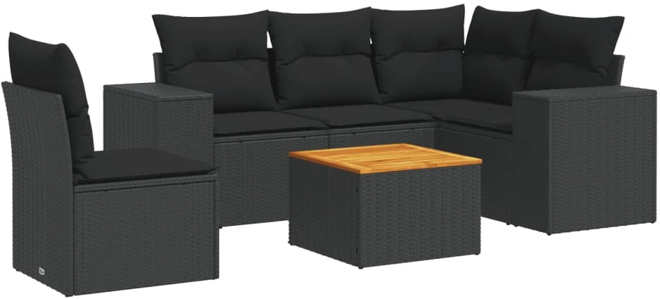 Sofa Sofos komplektas su pagalvėlėmis, 6 dalių, juodas, poliratanas