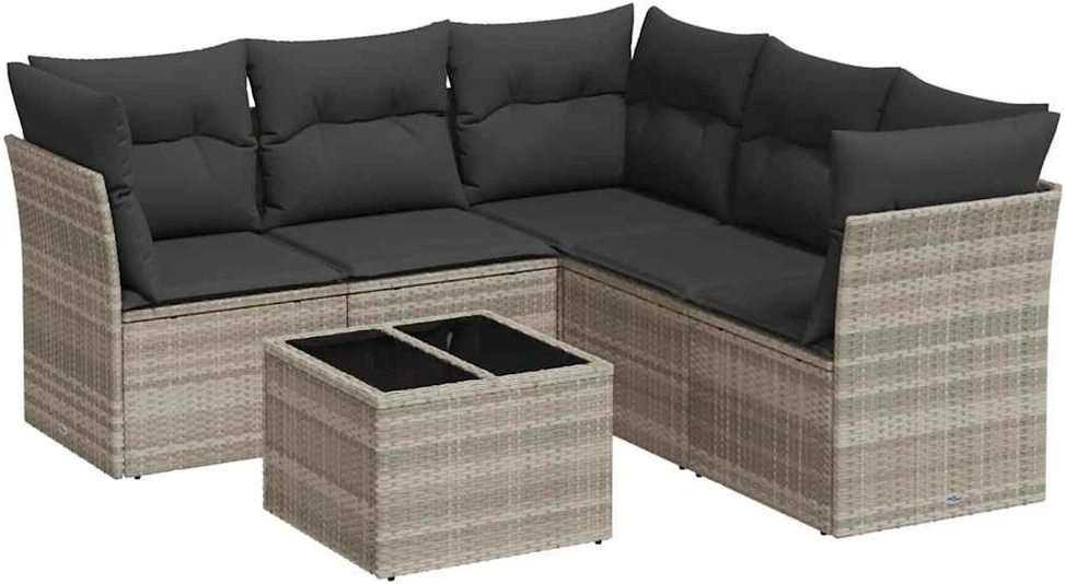 Sofa Sofos komplektas su pagalvėlėmis, 6 dalių, pilkas, poliratanas