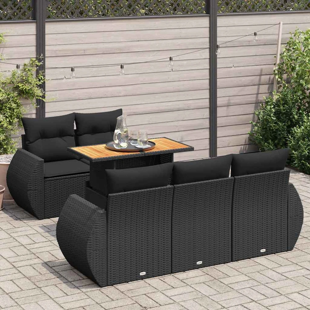 Sofa Sofos komplektas su pagalvėlėmis, 6 dalių, juodas, poliratanas
