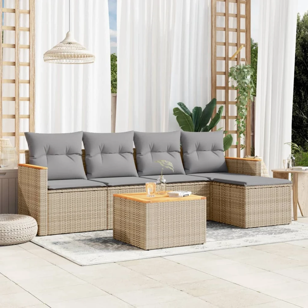 Sofa Sofos komplektas su pagalvėlėmis, 6 dalių, smėlio, poliratanas