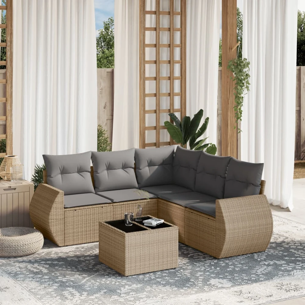 Sofa Sofos komplektas su pagalvėlėmis, 6 dalių, smėlio, poliratanas