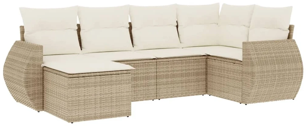 Sofa Sofos komplektas su pagalvėlėmis, 6 dalių, smėlio, poliratanas