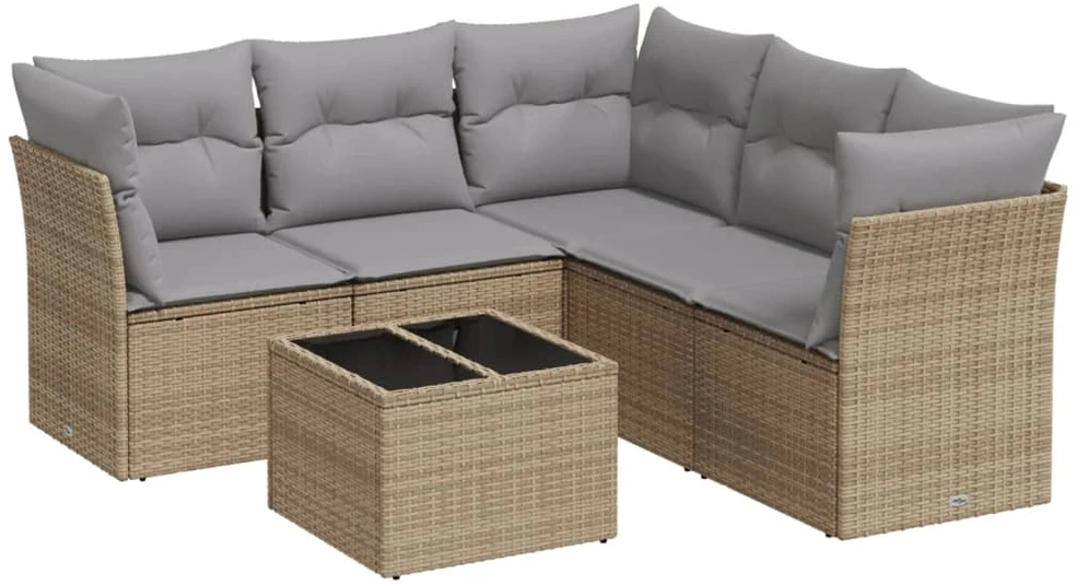 Sofa Sofos komplektas su pagalvėlėmis, 6 dalių, smėlio, poliratanas