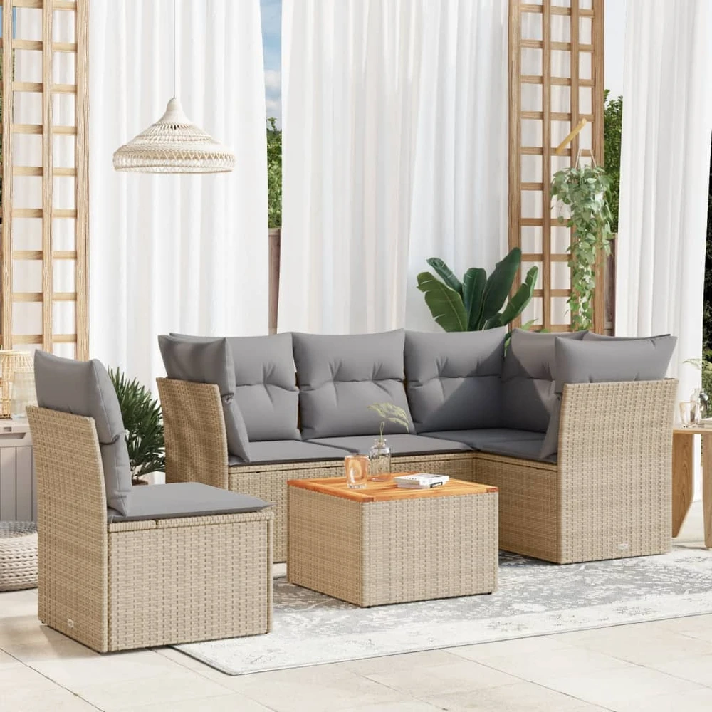 Sofa Sofos komplektas su pagalvėlėmis, 6 dalių, smėlio, poliratanas