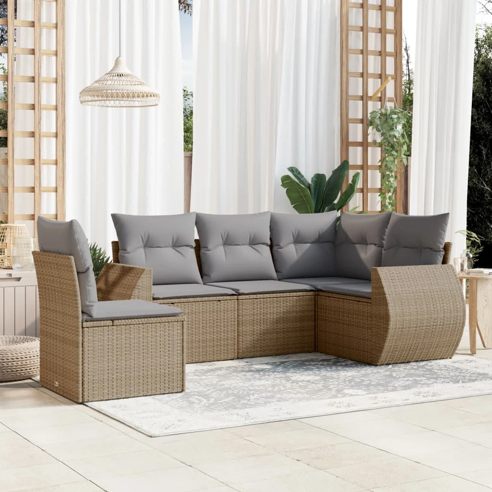 Sofa Sofos komplektas su pagalvėlėmis, 6 dalių, smėlio, poliratanas