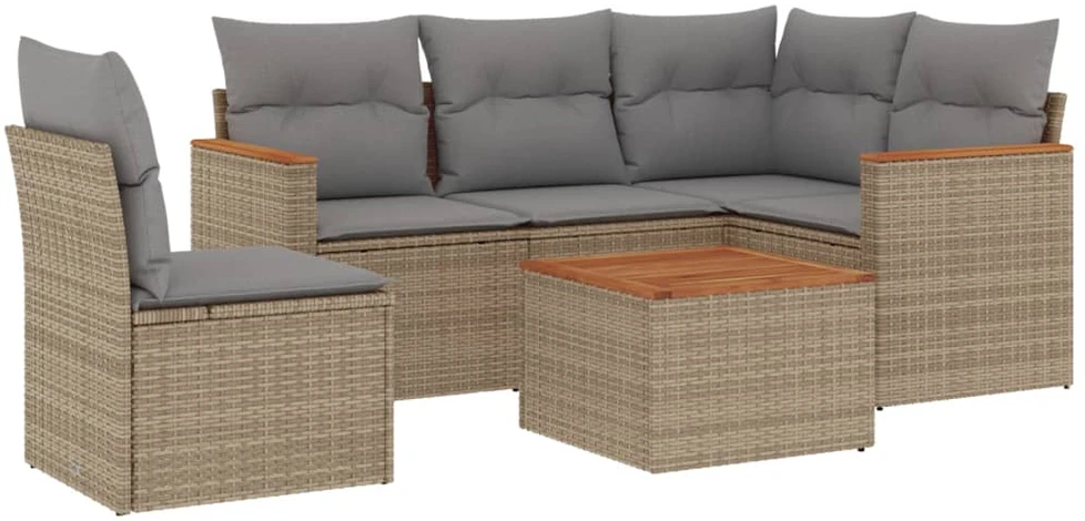 Sofa Sofos komplektas su pagalvėlėmis, 6 dalių, smėlio, poliratanas
