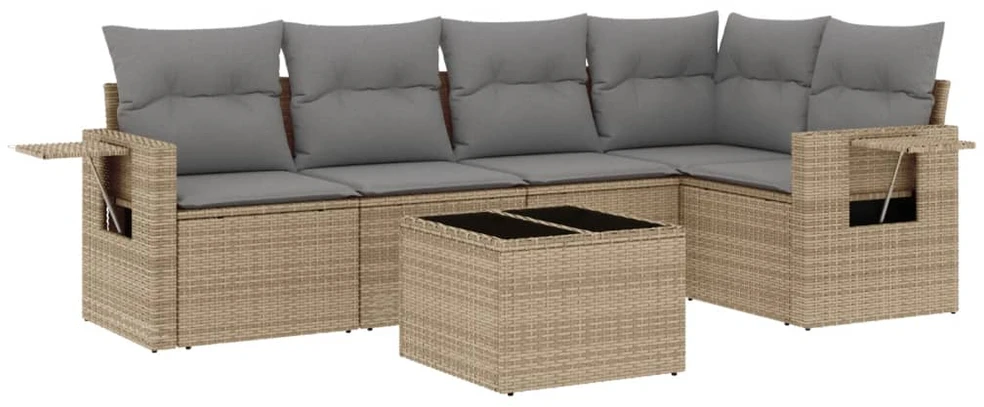 Sofa Sofos komplektas su pagalvėlėmis, 6 dalių, smėlio, poliratanas