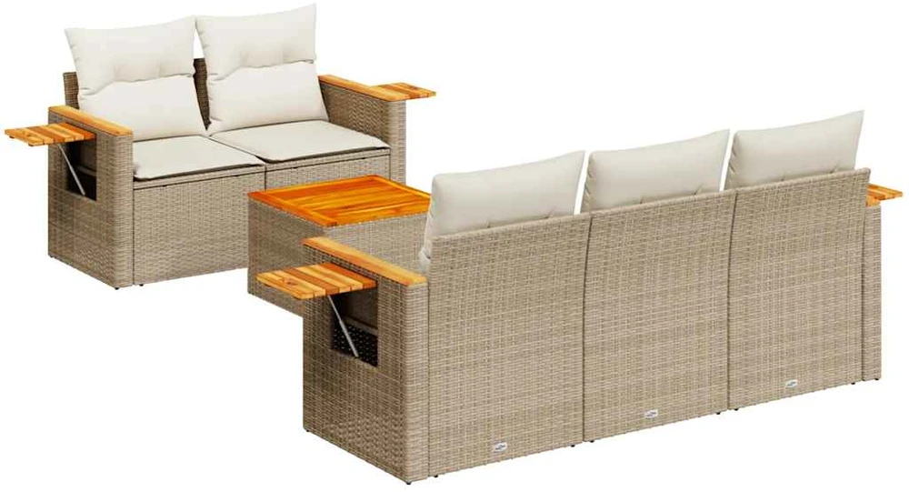 Sofa Sofos komplektas su pagalvėlėmis, 6 dalių, smėlio, poliratanas