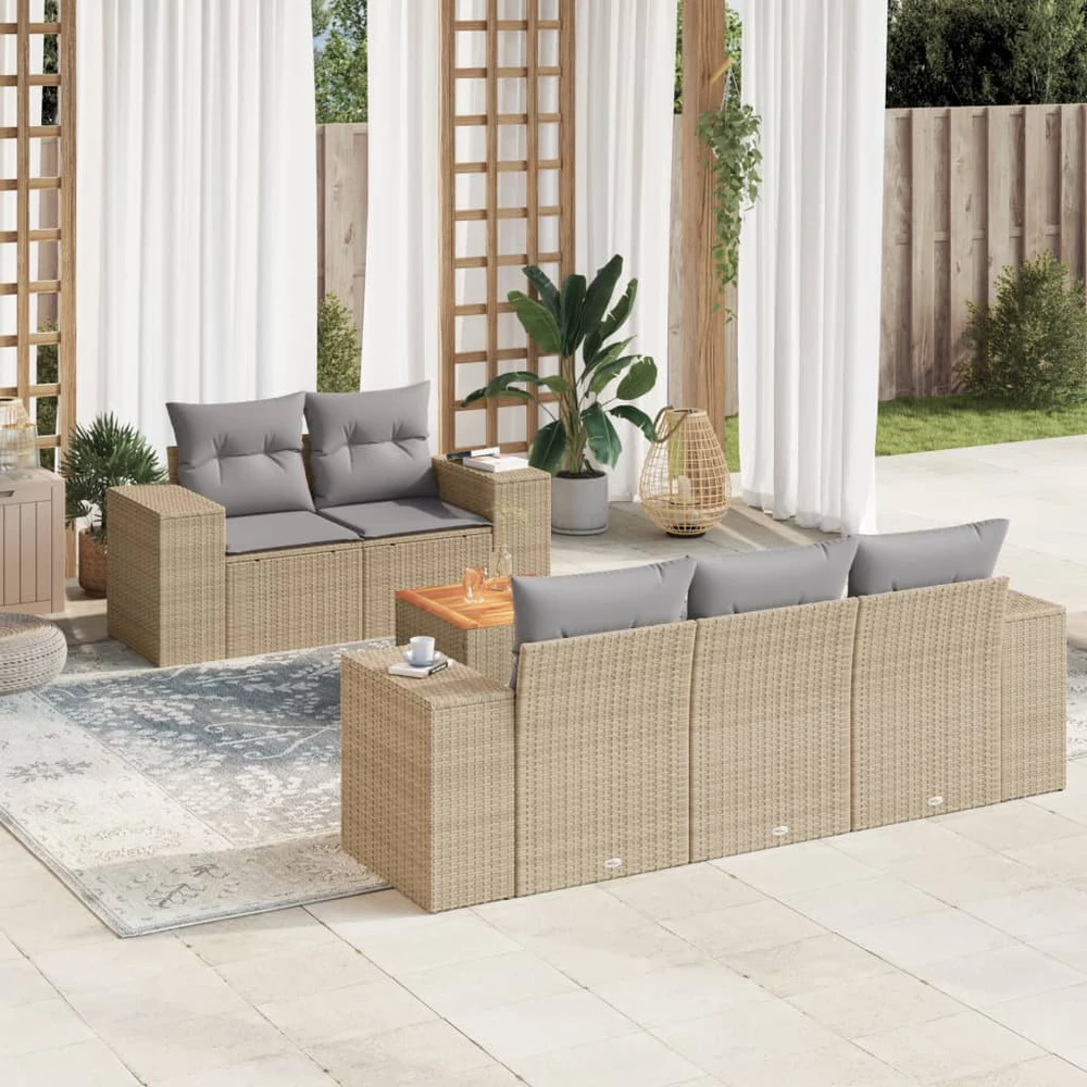 Sofa Sofos komplektas su pagalvėlėmis, 6 dalių, smėlio, poliratanas