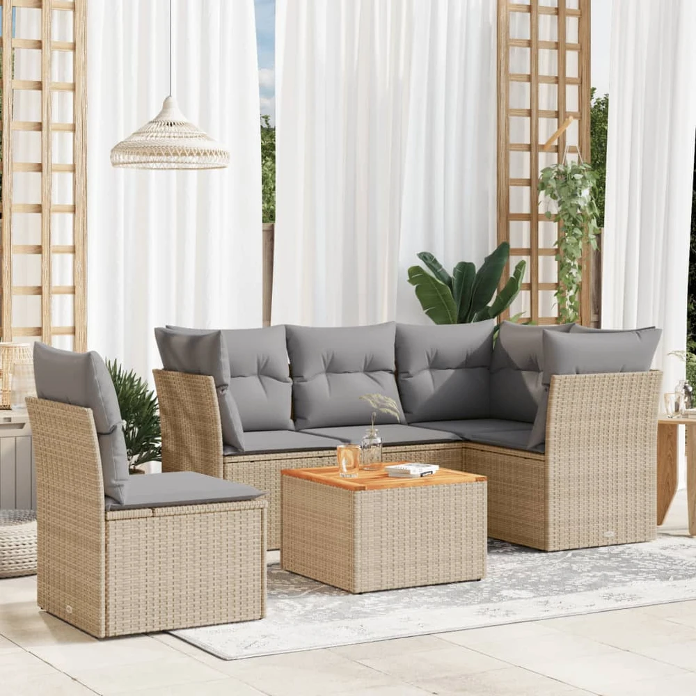 Sofa Sofos komplektas su pagalvėlėmis, 6 dalių, smėlio, poliratanas