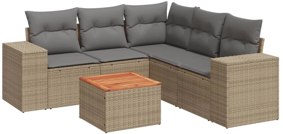 Sofa Sofos komplektas su pagalvėlėmis, 6 dalių, smėlio, poliratanas