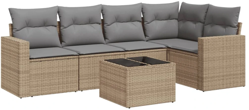 Sofa Sofos komplektas su pagalvėlėmis, 6 dalių, smėlio, poliratanas
