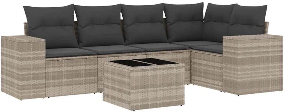 Sofa Sofos komplektas su pagalvėlėmis, 6 dalių, pilkas, poliratanas