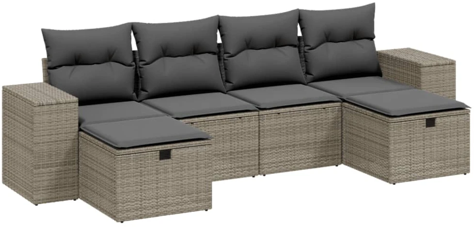 Sofa Sofos komplektas su pagalvėlėmis, 6 dalių, pilkas, poliratanas