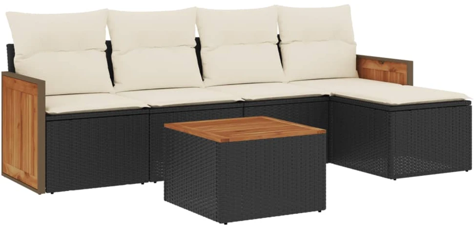 Sofa Sofos komplektas su pagalvėlėmis, 6 dalių, juodas, poliratanas