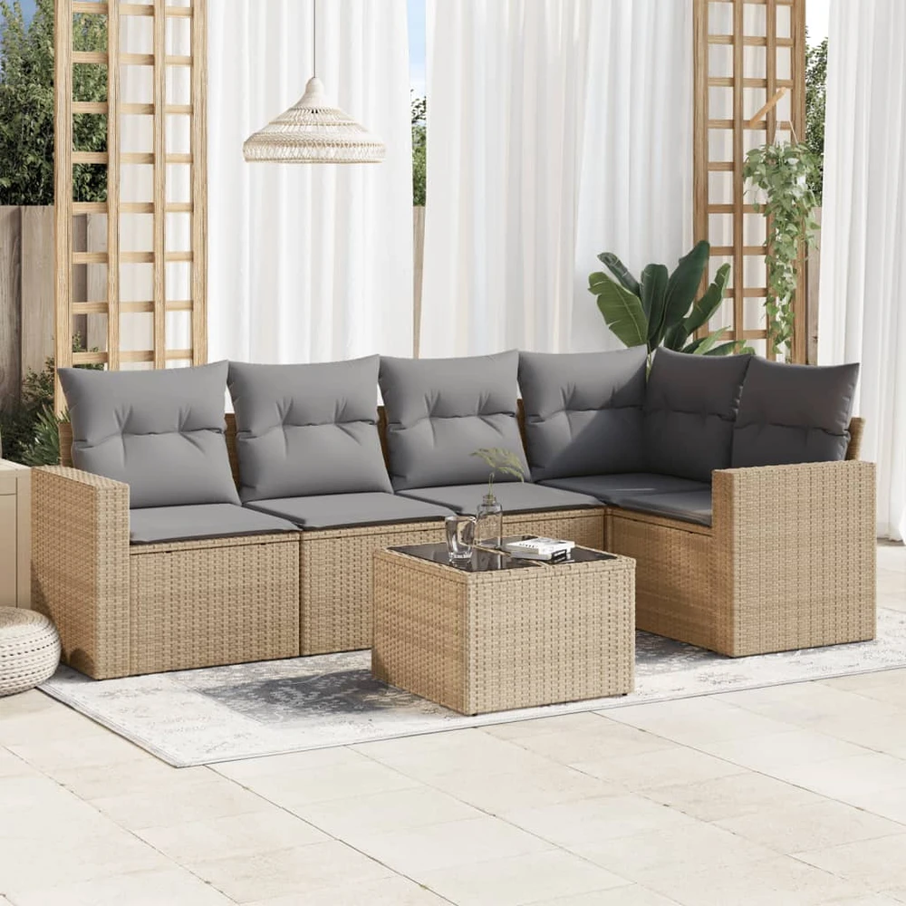 Sofa Sofos komplektas su pagalvėlėmis, 6 dalių, smėlio, poliratanas