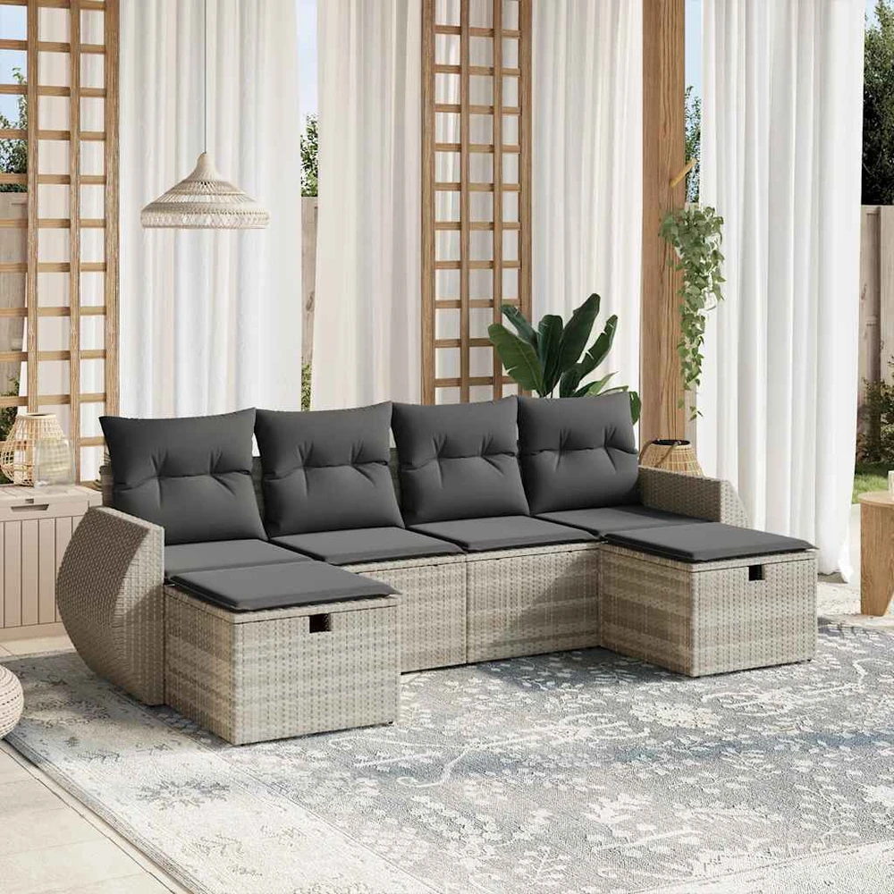 Sofa Sofos komplektas su pagalvėlėmis, 6 dalių, pilkas, poliratanas