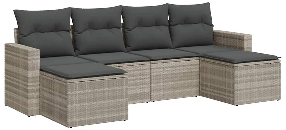 Sofa Sofos komplektas su pagalvėlėmis, 6 dalių, pilkas, poliratanas