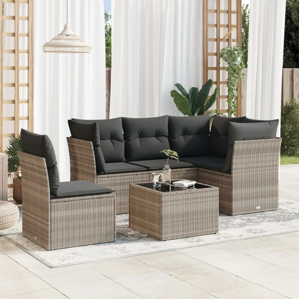 Sofa Sofos komplektas su pagalvėlėmis, 6 dalių, pilkas, poliratanas