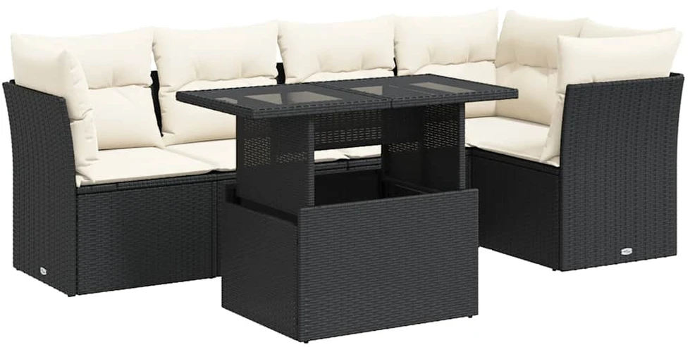 Sofa Sofos komplektas su pagalvėlėmis, 6 dalių, juodas, poliratanas