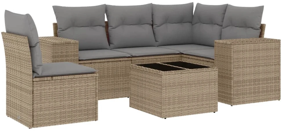 Sofa Sofos komplektas su pagalvėlėmis, 6 dalių, smėlio, poliratanas