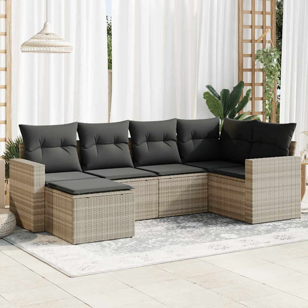 Sofa Sofos komplektas su pagalvėlėmis, 6 dalių, pilkas, poliratanas