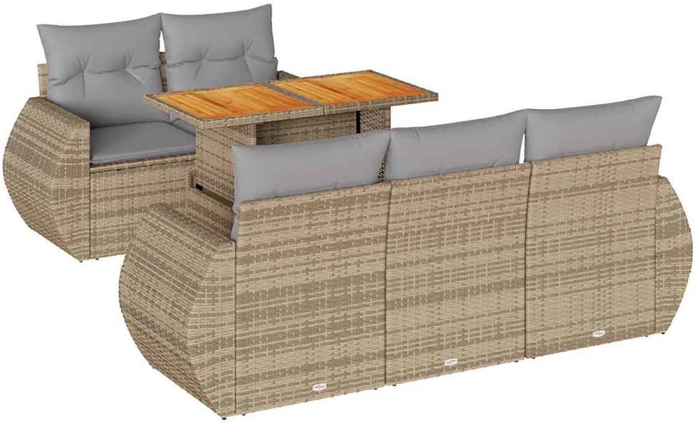 Sofa Sofos komplektas su pagalvėlėmis, 6 dalių, smėlio, poliratanas