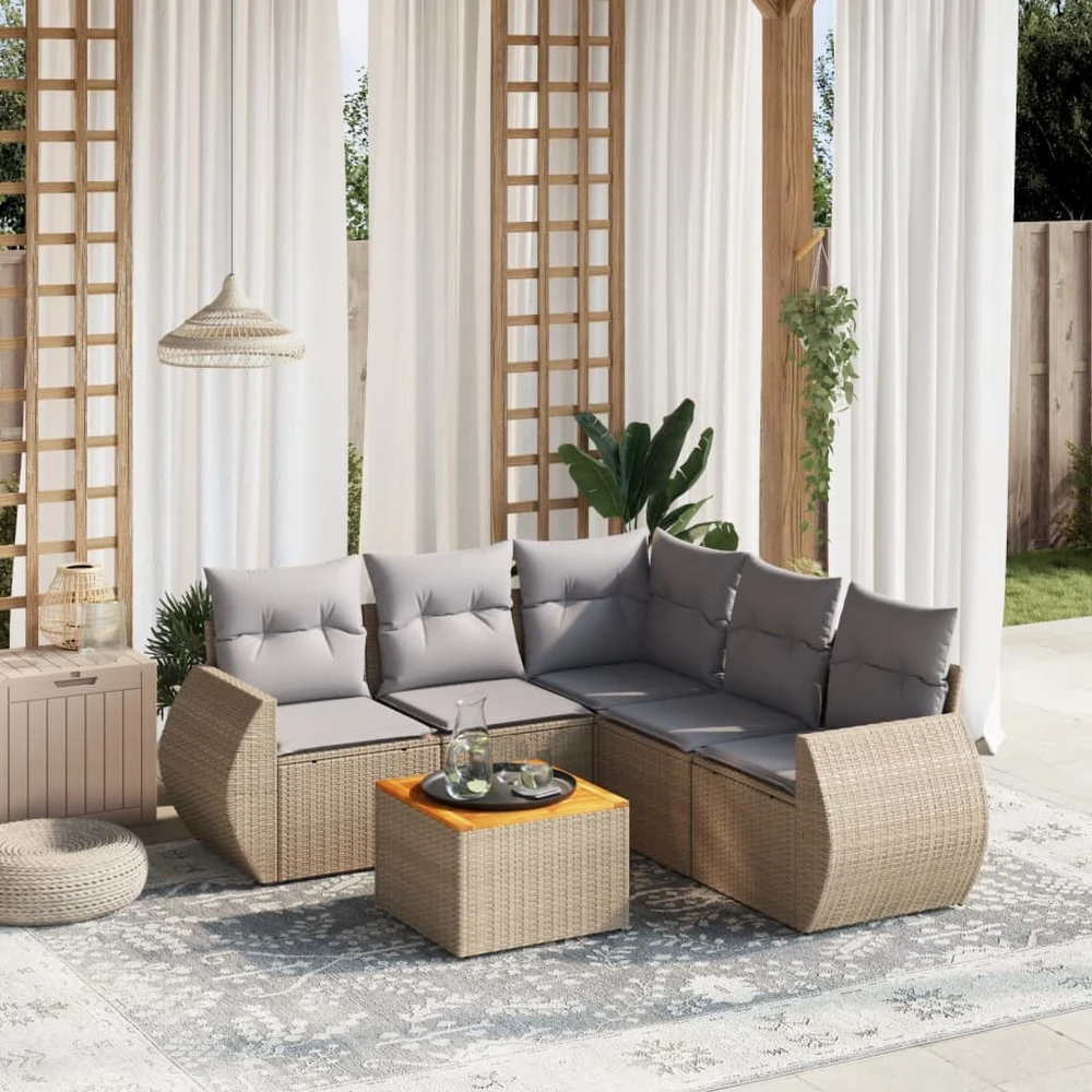 Sofa Sofos komplektas su pagalvėlėmis, 6 dalių, smėlio, poliratanas