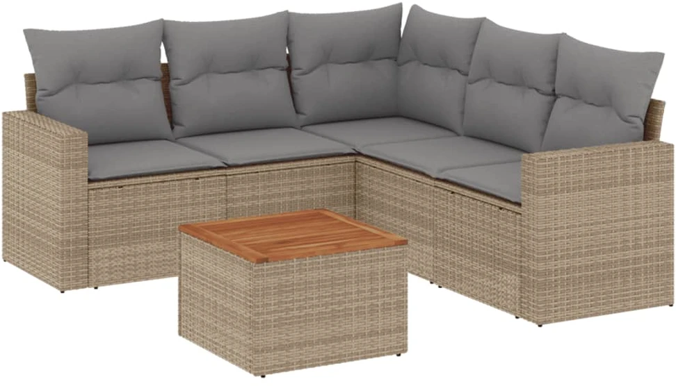 Sofa Sofos komplektas su pagalvėlėmis, 6 dalių, smėlio, poliratanas