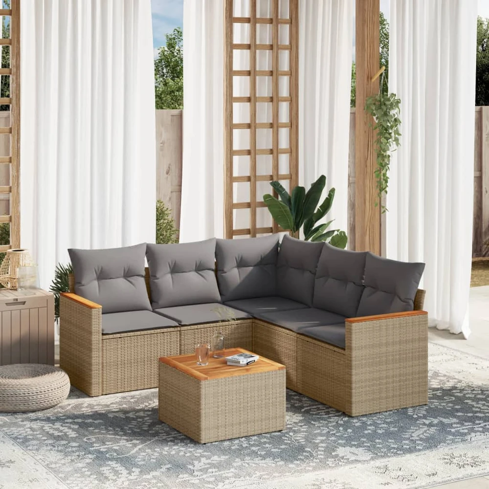 Sofa Sofos komplektas su pagalvėlėmis, 6 dalių, smėlio, poliratanas