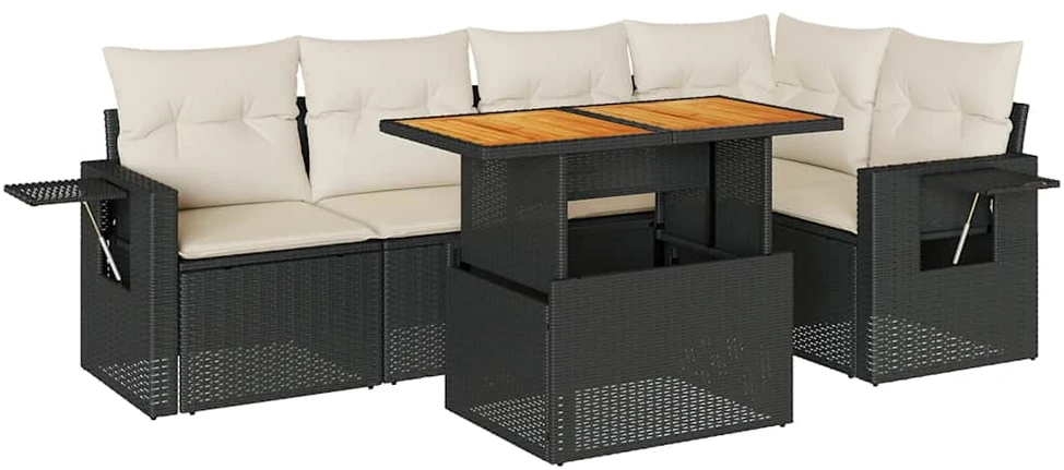 Sofa Sofos komplektas su pagalvėlėmis, 6 dalių, juodas, poliratanas
