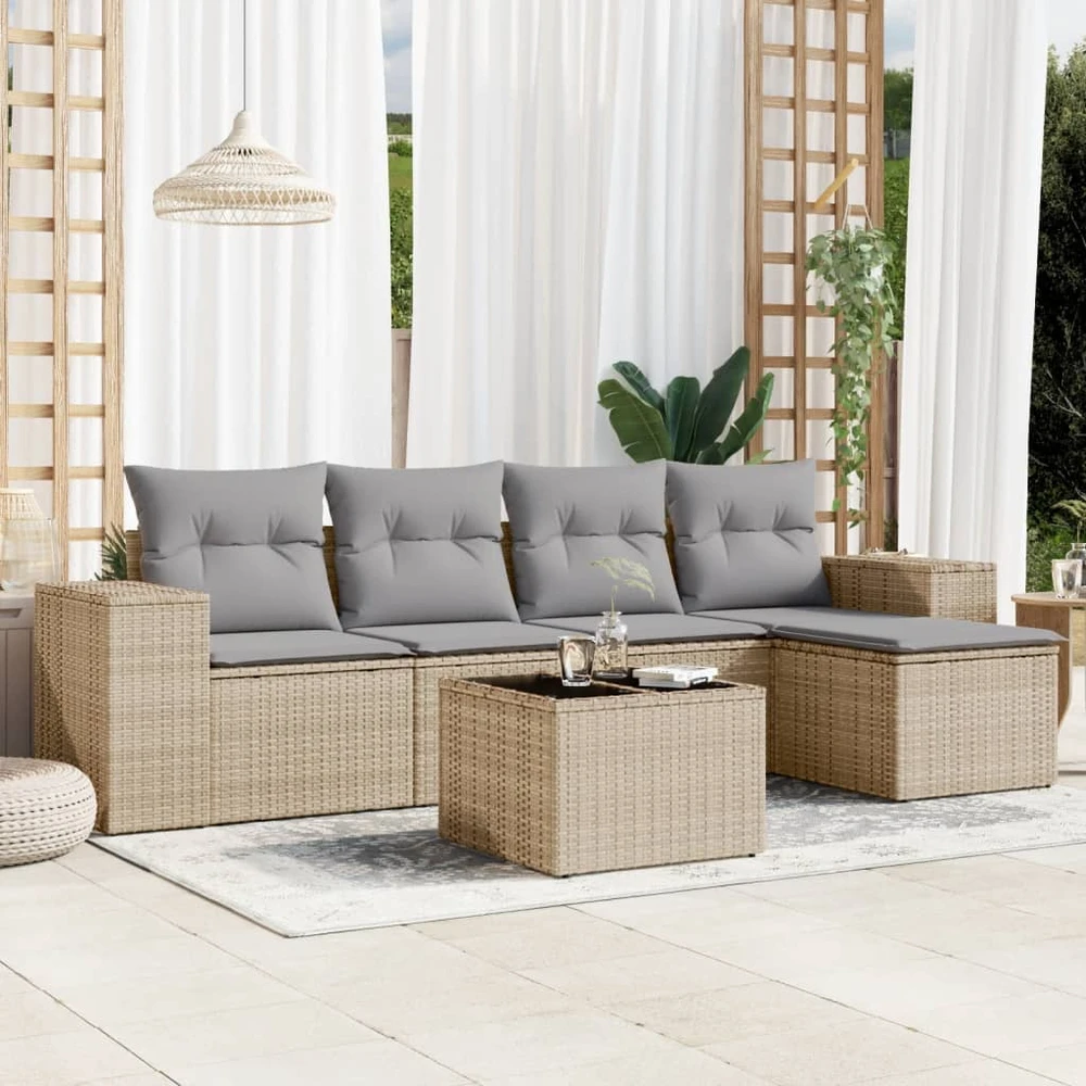 Sofa Sofos komplektas su pagalvėlėmis, 6 dalių, smėlio, poliratanas